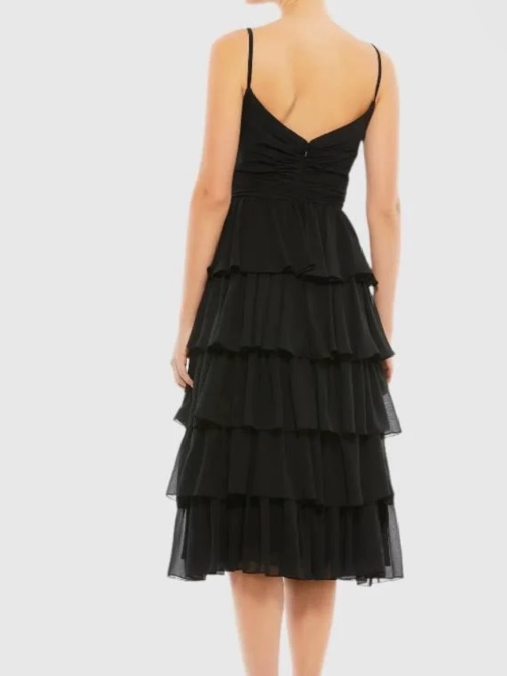 Black Layered Spaghetti-Strap Dress MAC Duggal IEENA 8 NWT - Picture 2 of 6
